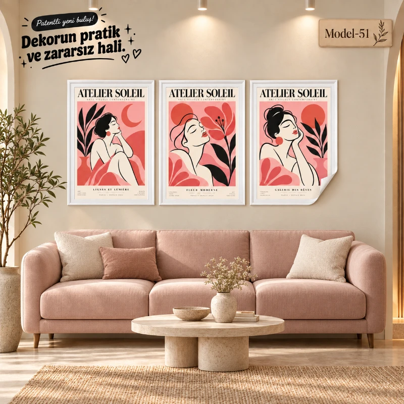 Statik Tutunma Özellikli Tablo - Poster Modern (Model- 51)