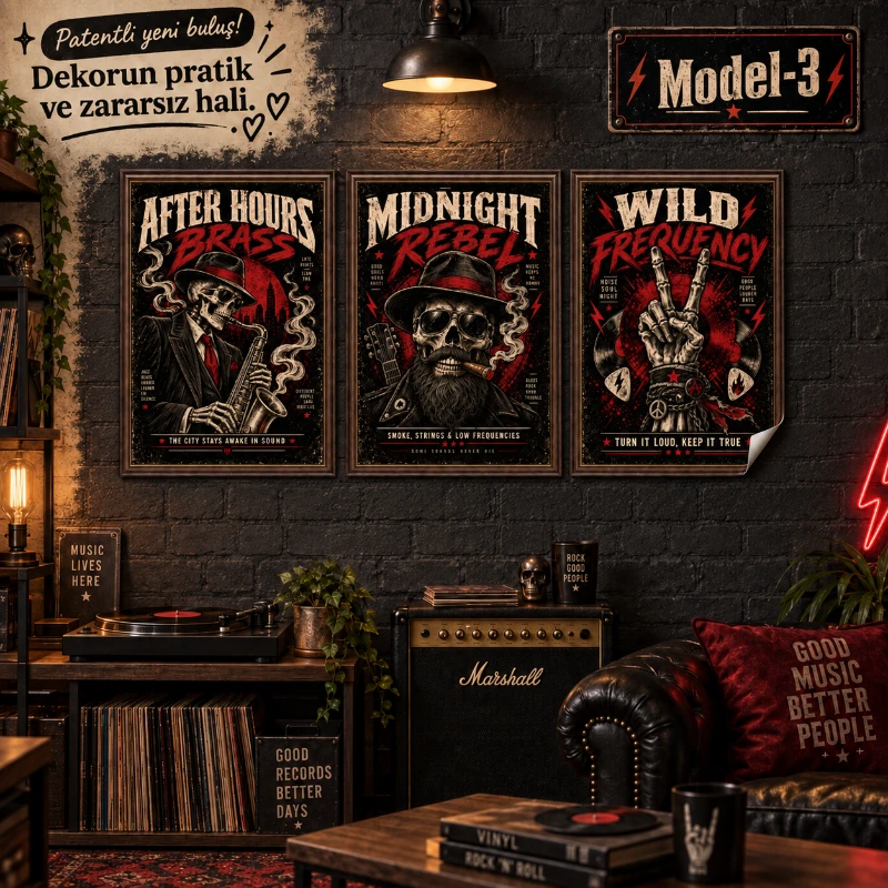 Statik Tutunma Özellikli Tablo - Poster Müzik (Model- 3)