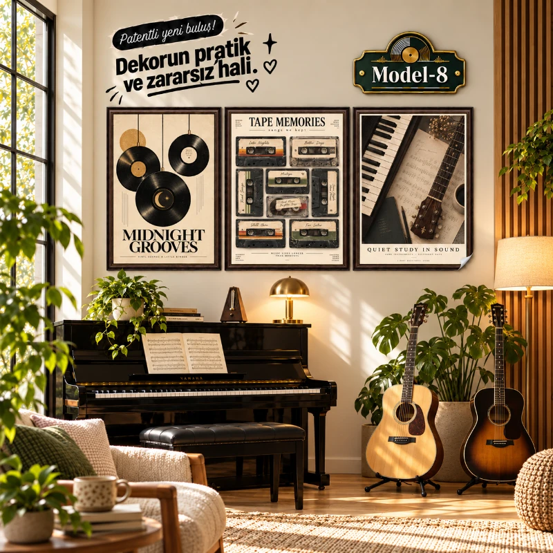 Statik Tutunma Özellikli Tablo - Poster Müzik (Model- 8)