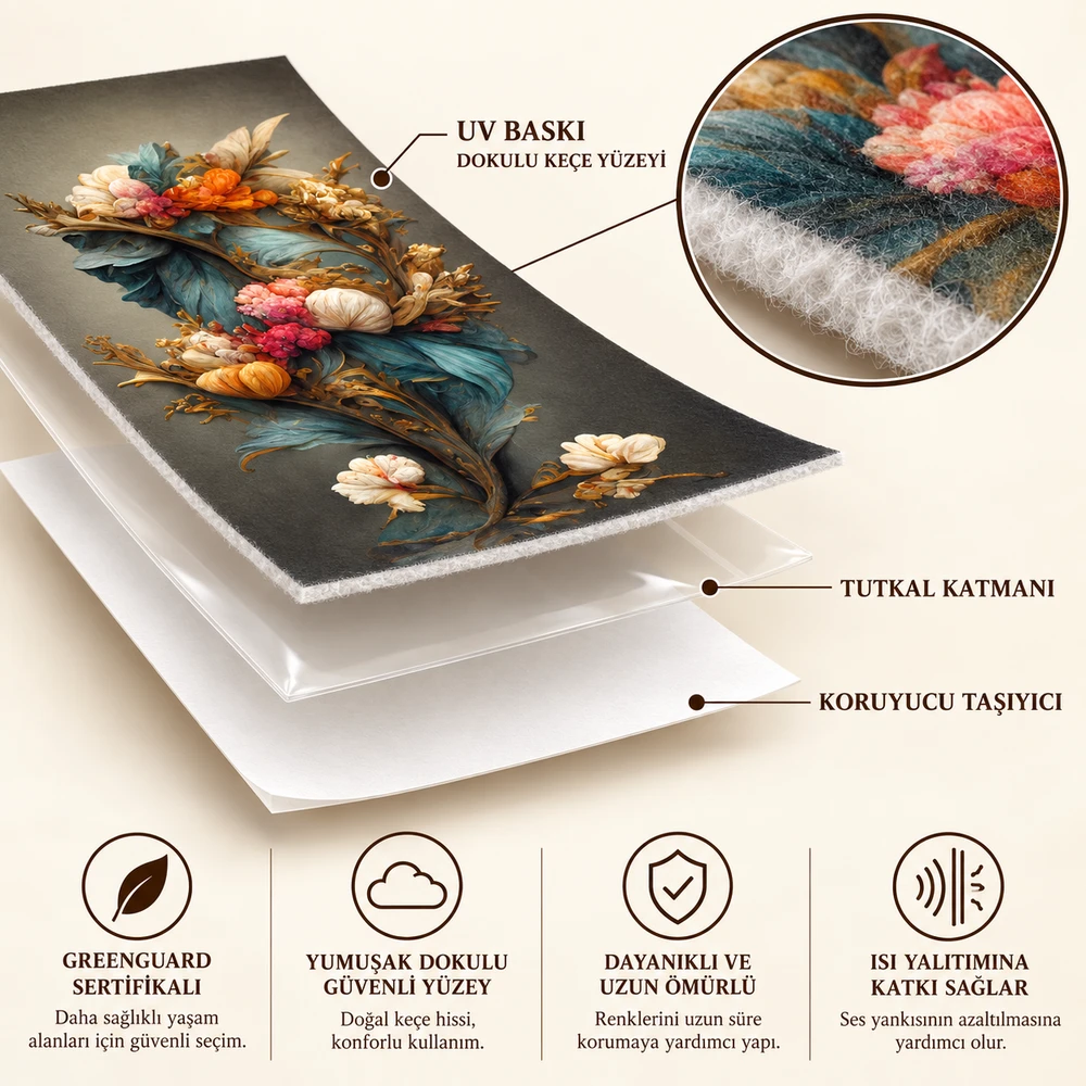 Yapışkanlı Keçe Tablo - Poster Çiçek (Model- 13) 