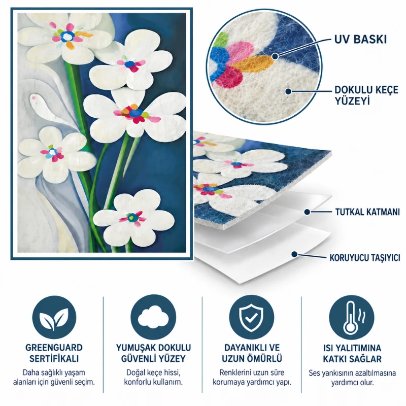 Yapışkanlı Keçe Tablo - Poster Çiçek (Model- 60)