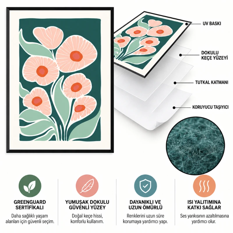 Yapışkanlı Keçe Tablo - Poster Çiçek (Model- 61)